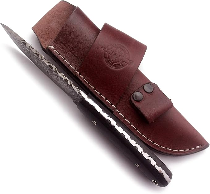 Handmade Damascus Steel Knife for Hunting, Survival,Camping,Bushcrafting and Fishing- Fixed Blade Dagger with Drop Point,Full Tang-Micarta Handle with Cowhide-Leather Sheath DCX 22 -280