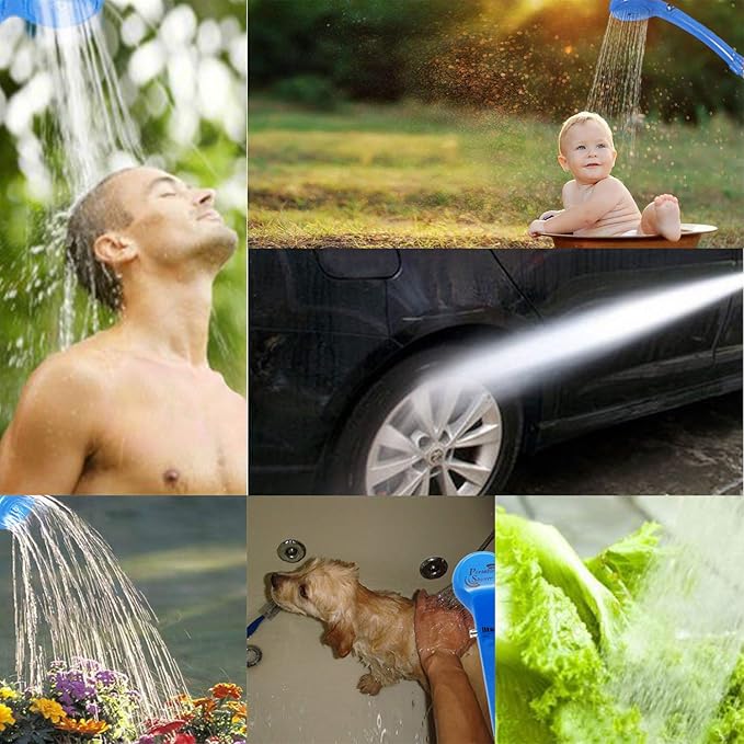 Portable Camping Shower Outdoor Handheld Shower,12V Shower Head with Water Pump and Build-in Water Filtration System for car Washing,Camping,Hiking,Beach,Dog,Flowering Plants