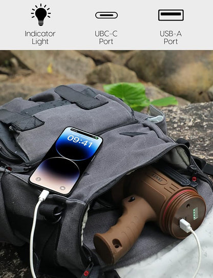 XINXI 1000,000 Lumens Rechargeable Spotlight with COB Floodlight, 6 Light Modes and USB Charger for Hiking, Boating, Hunting, IP67 Waterproof Handheld Flashlight with red Filter(Brown)