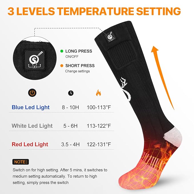 SNOW DEER Heated Socks,Men Women Electric Battery Socks Foot Warmer