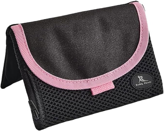 Running Buddy Magnetic Buddy Pouch, Beltess, Chafe and Bounce Free, Runners Fanny Pack, Phone Holder, Great for Running, Walking, Traveling & More, for Men & Women - 6-3/4” L x 4” W - Black and Pink