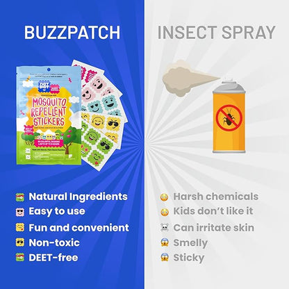 NATPAT Buzz Patch Mosquito Patch Stickers for Kids (3 pack, 180 stickers) - The Original All Natural Citronella Essential Oil Insect Patch, Plant Based Ingredients, Non-Toxic, DEET Free, for Toddlers,