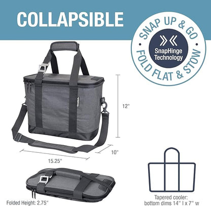 CleverMade Collapsible Cooler Bag, 30 Can Beach & Travel Car Cooler, Folding, Shoulder Strap, Bottle Opener, Great Car Coolers for Travel, Cleans Easy, Leak Proof Bag [Heather Cool Gray/Shadow Gray]
