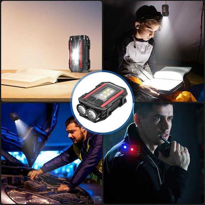 Mini Keychain Flashlight with Clip, 8 Modes Pocket Flash Light, Red Blue COB Side Light, Type-C Rechargeable for Hiking, Camping, Emergency (2, Balck+Black)