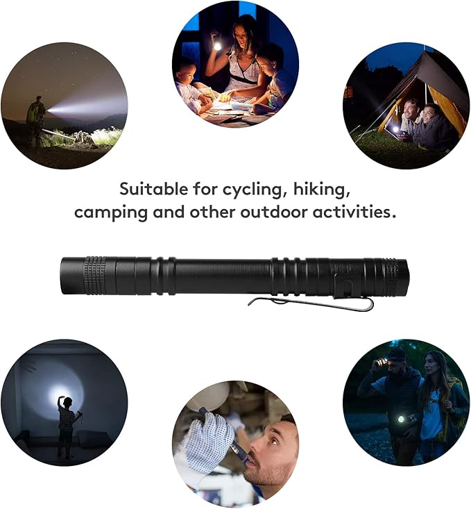 Flashlight, 2 PCS Mini Pen LED Lights, High Lumens, Pocket Size, Removable Clip, Wide Application, Batteries Not Included