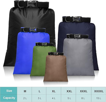 Shappy 6 Pcs Waterproof Dry Bag Set 6 Sizes Lightweight Sacks and Long Adjustable Shoulder Strap Outdoor Water Proof Keep Gear Dry Bag Stuff Sacks for Backpacking, Boating, Hiking, Camping (Dark)