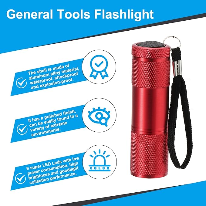 PATIKIL 9 LED Mini Flashlights, Aluminum Pocket Flashlight Torch with Lanyard for Camping, Hiking, Outdoor Emergencies, Red