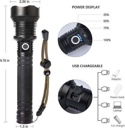 Rechargeable LED Flashlights High Lumens, 990000 Lumens Super Bright Flashlight with 5 Modes & Waterproof, Powerful Handheld Flashlight for Camping Emergencies