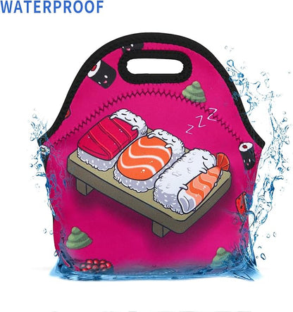 Violet Mist Neoprene Lunch Bag Washable Cute Sushi lunch HandBags Tote Reusable Thermal Insulated Lunch Bag Tote Cooler Lighweight lunch bag for Women Work Picnic Thanksgiving Christmas Gift