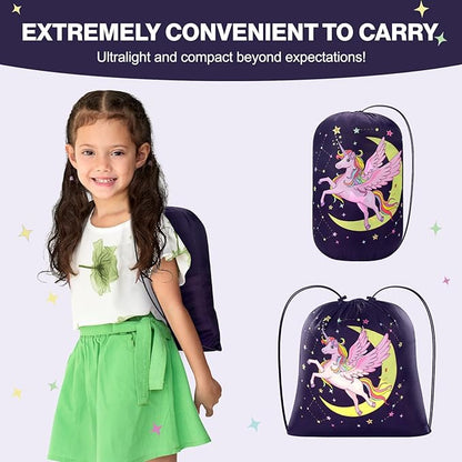 Sleeping Bag for Kids Girls Boys, Warm Weather Sleeping Mat with Pillow for Camping Backpacking Hiking Daycare School Travel, Ultralight, Durable, Water-Resistant, Easy Carry and Pack