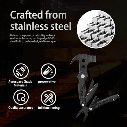HAPHAESTUS Series 13-H Multitool Hammer with Premium Stainless Steel Pliers and Saw, Short Dagger, Black Luxury Gift Box