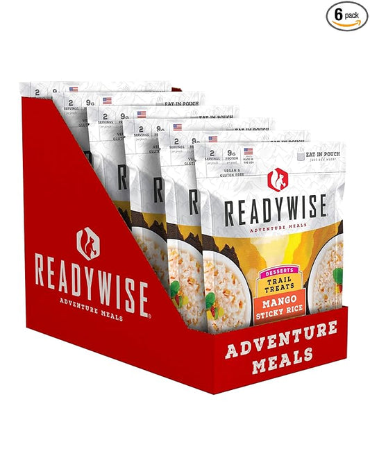 READYWISE - Outdoor Mango Sticky Rice, 12 Servings, Pack of 6, Emergency Preparedness, Freeze Dried Food, MRE, Snack Pack, Survival Food, Emergency Food for Backpacking, Camping, and Hiking