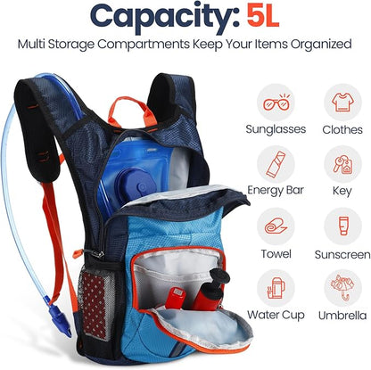 1 Pcs Kids Hydration Backpack with 1.5L Hydration Water Bladder Lightweight Water Backpack Hydration Pack