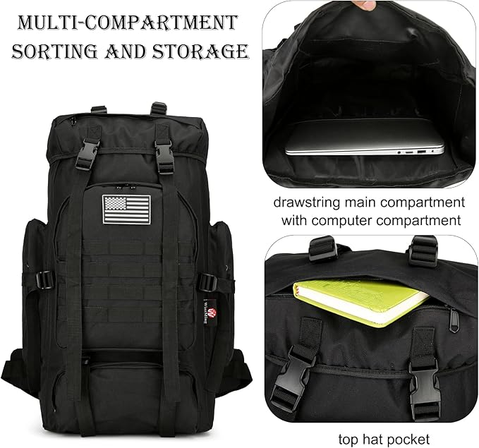 45L Hiking Backpack Camping Rucksack Molle Military Backpack for Outdoor Traveling (Black)