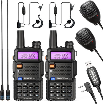 Baofeng UV-5R Ham Radio Handheld Rechargeable Two Way Radios Long Range Portable Radio with Speaker Microphone Programming Cable,2pack