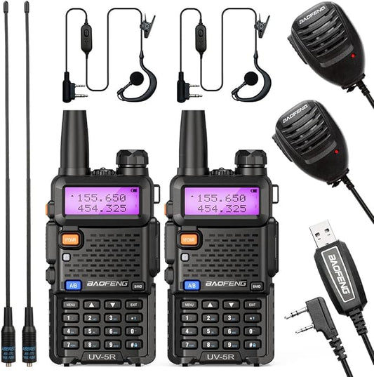 Baofeng UV-5R Ham Radio Handheld Rechargeable Two Way Radios Long Range Portable Radio with Speaker Microphone Programming Cable,2pack
