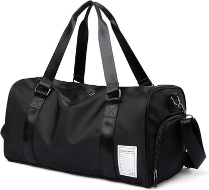 Small Gym Bag Waterproof Shoe Compartment Duffle Workout Bags Overnight Weekender Bag Personal Sport Carry on Outdoors Travel Bag Black for Men Women