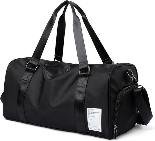 Small Gym Bag Waterproof Shoe Compartment Duffle Workout Bags Overnight Weekender Bag Personal Sport Carry on Outdoors Travel Bag Black for Men Women