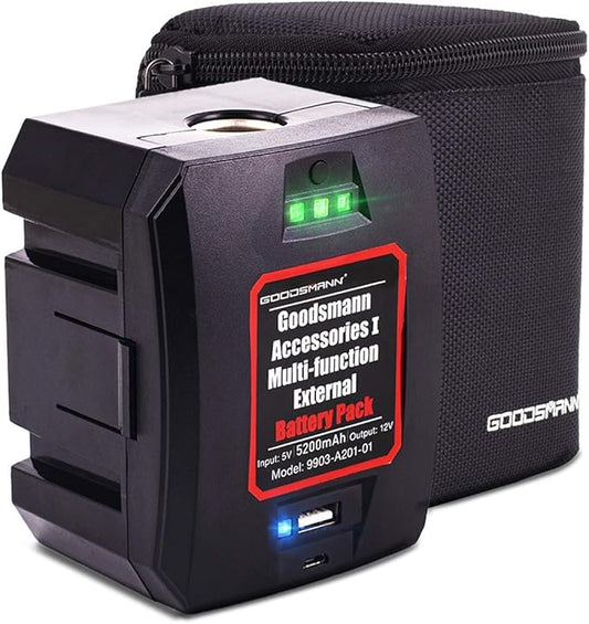 GOODSMANN Portable Battery for Rechargeable 12V Spotlights and Flashlights with USB Cable and Storage Bag A201-01