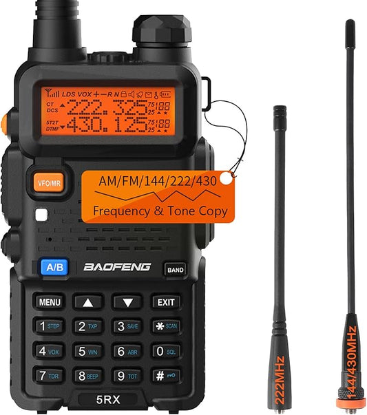 BAOFENG Ham Radio Handheld Tri-Band 5RX Upgraded of UV-5R Long Range Walkie Talkies for Adults Portable Two Way Radio for Camping, Hiking, Trip, Frequency Copy, AirBand, Chirp Compatible
