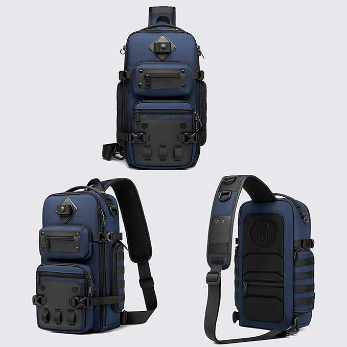 OZUKO Tactical Backpack Chest Sling Bags for Men, Waterproof Crossbody Shoulder Daypack for Outdoor Walking Hiking Trekking (Royal blue)
