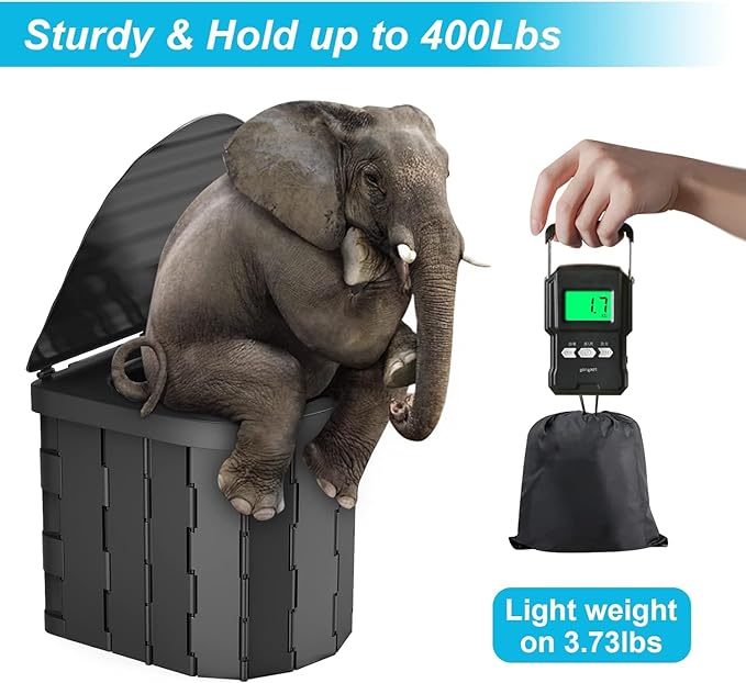 Portable Toilet for Camping, Portable Toilet for Adults, Portable Potty for Adults, Folding Waterproof Porta Potty for Camping, Car, Bucket, Travel, Outdoor, Hiking, Trips, Boat, Beach, Tent (Black)
