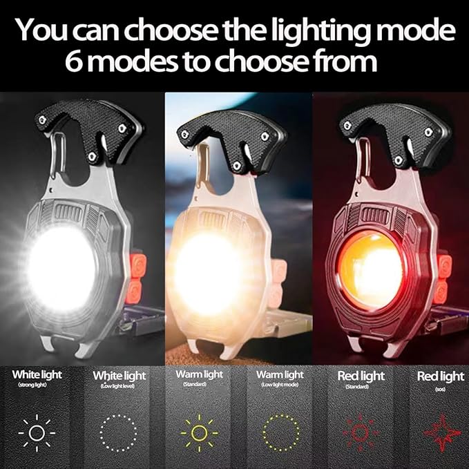 COB Keychain Work Light Keychain Flashlights 7 Light Modes 1600Lumen,portable usb rechargeable cob work light Emergency Light with Folding Bracket Bottle Opener and Magnet Base,Camping and Walking