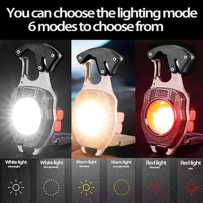 COB Keychain Work Light Keychain Flashlights 7 Light Modes 1600Lumen,portable usb rechargeable cob work light Emergency Light with Folding Bracket Bottle Opener and Magnet Base,Camping and Walking