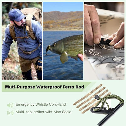 Fire Starter Survival Tool, Ferro Rod Fire Starter Kit & Backpacking Multitool, Fire Steel, Fire Rod