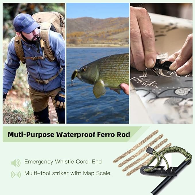 Fire Starter Survival Tool, Ferro Rod Fire Starter Kit & Backpacking Multitool, Fire Steel, Fire Rod