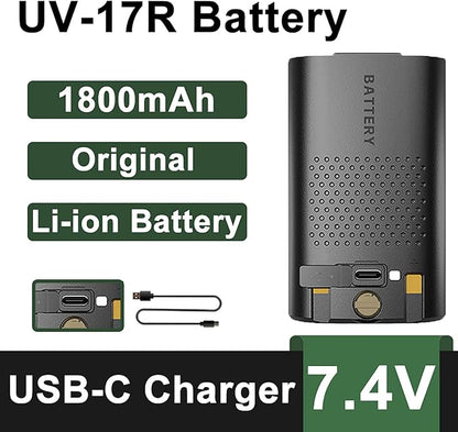 BAOFENG UV-17R Battery Original BL-17UV Enlarge 1800mAh USB-C Charging Rechargerable DC7.4V 13.32Wh Li-ion Battery