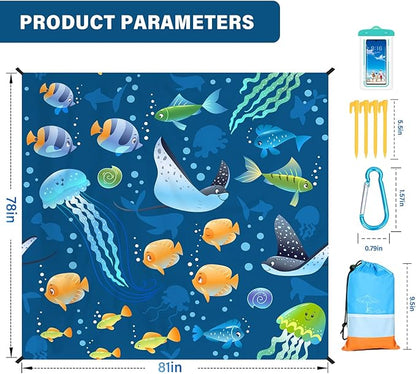 Beach Blanket Oversized Extra Large 78" X 81",Waterproof Sandproof Beach Blanket 1-7 Adults Lightweight Durable for Travel Camping Hiking Picnic