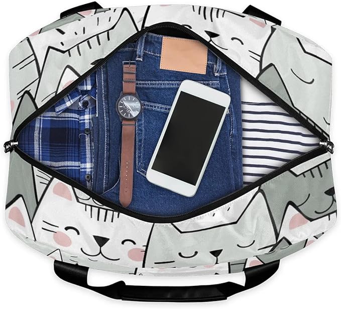 Sports Gym Bag Cute Cartoon Cat Travel Duffel Bag Waterproof Lightweight Swim Bag Travel Tote Luggage Weekender Overnight Handbag Workout Bag with Shoes Compartment for Women Men