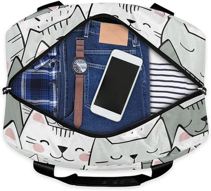 Sports Gym Bag Cute Cartoon Cat Travel Duffel Bag Waterproof Lightweight Swim Bag Travel Tote Luggage Weekender Overnight Handbag Workout Bag with Shoes Compartment for Women Men
