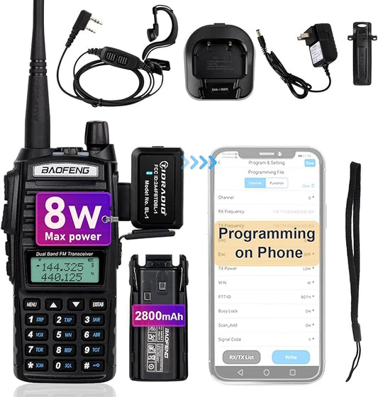 Baofeng UV-82 Baofeng Radio High Power Ham Radio Handheld with Wireless Programmer (No Driver Issues),Walkie Talkies with Earpiece and 2800mAh Battery(1 Pack-Black)