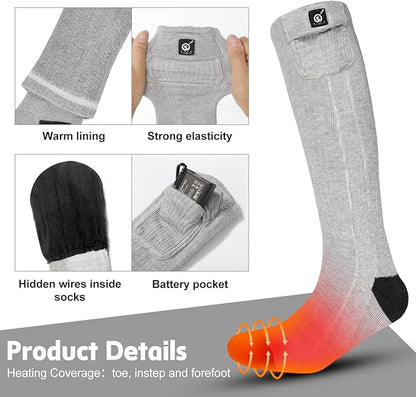 Heated Socks for Men Women Battery Electric Heated Socks Rechargeable 7.4V 2200mAh up to 6.5hrs for Outdoor Skiing Hiking Camping Working, Cold Weather Foot Warmer