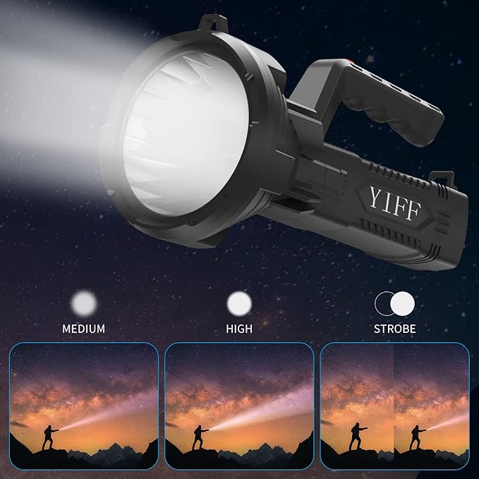 6000 High Lumen LED Spotlight with 20Hrs Ultra-Long Running & 10000mAh Power Bank, IP66 Waterproof Spot Lights Outdoor Handheld for Boating, Hunting, Fishing, Camping
