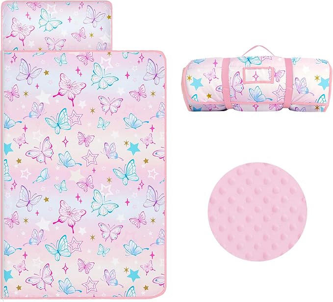 Kids Sleeping Bag Nap Mat with Removable Pillow and Blanket,Extra Thick Large 2 in 1 Slumber Bags for Boys Girls,Toddler Nap Mat for Preschool Daycare Travel Camping