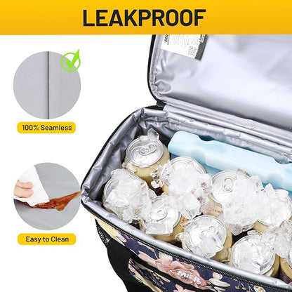 MIER 18L Large Soft Cooler Insulated Picnic Bag for Grocery, Camping, Car, Navy with Flower