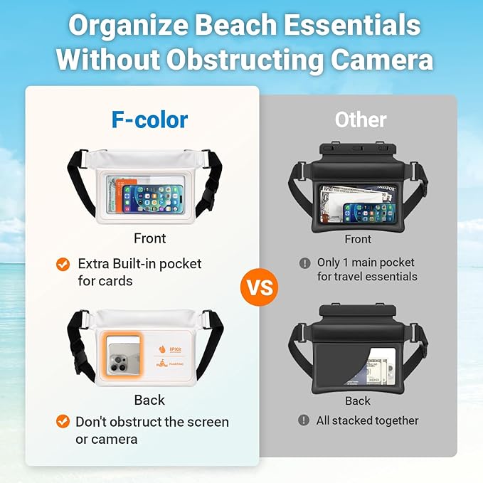 F-color Waterproof Fanny Pack Floating - Waterproof Waist Pack with 35oz Buoyancy - Cruise Essentials Must Haves Fanny Dry Pack Keeps Phone Valuables Safe for Beach Kayaking Boating