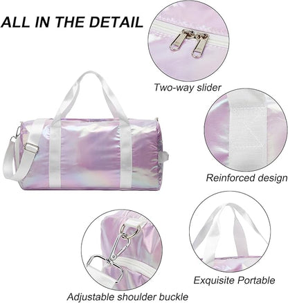 Sports Gym Dance Bag for Women Girls, Shimmery Waterproof Duffle Travel Bag With Shoes Compartment and Wet Dry Pocket (Green)