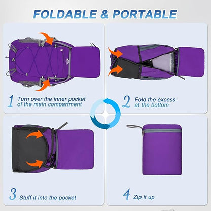 BKNOOU 40L Lightweight Hiking Backpack Packable Camping Backpack Waterproof Hiking Daypack Men Women Foldable Travel Daypack