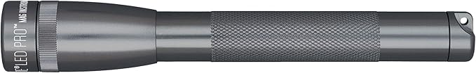 MagLite Mini LED Pro Flashlight - Ultra Bright 332 Lumens, Adjustable Beam, Water-Resistant IPX4, Shock Resistant, 2 Power Modes, Includes 2 AA Premium Alkaline Batteries - (Holster Pack, Gray)
