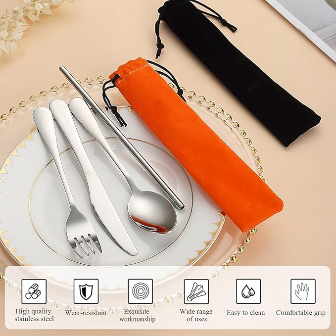 Kyraton Camping Silverware Set 2 Pack with Portable Base, Stainless Steel Flatware Camping Utensil Set Travel Cutlery Set for Outdoor Picnic Office School Farm Work Lunch Box