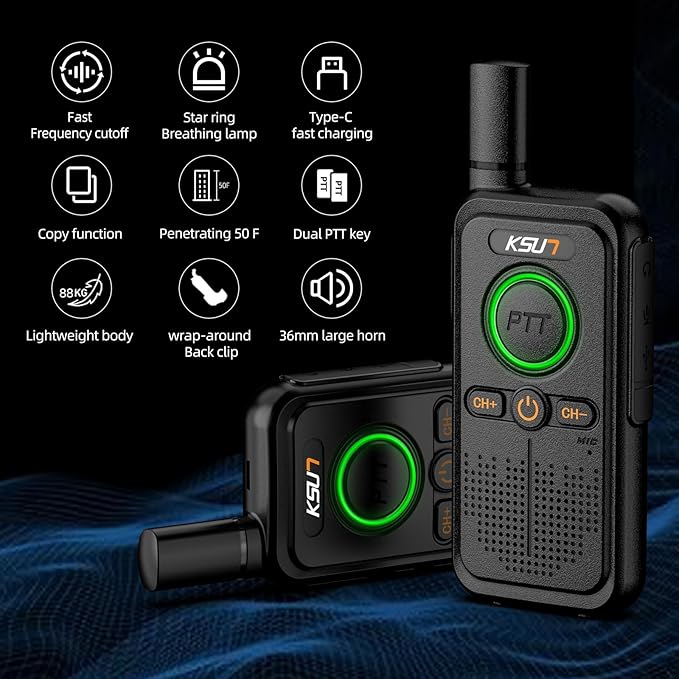 LT Plus Two-Way Radio Long Range with Access to 16 Channels NOAA Weather 4200mAh Battery Rechargeable Flash Replication Frequency Tpye-C LCD Display for Camping Walkie Talkies(Black 2 Pack)
