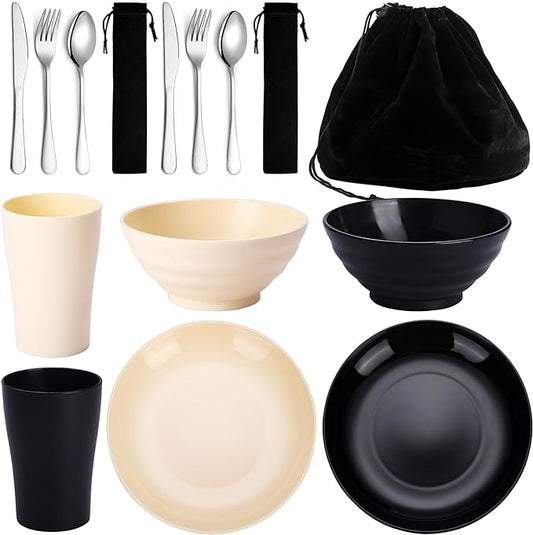 Kyraton Camping Utensils, Camping Mess Kit for Travel, Camping, Picnic, Outdoor, Camping Gear Include Knife, Spoon, Fork Silverware Set, Cup, Bowl, Plate, Camping Essentials for 1