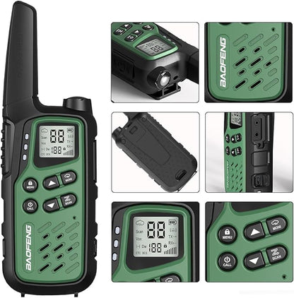 Baofeng Walkie Talkies with 22 FRS Channels, Long Range Walkie Talkies for Adults MP25 Family Walkie Talkie Two Way Radio with LED Flashlight LCD Display for Hiking Camping (Green,Include Battery)