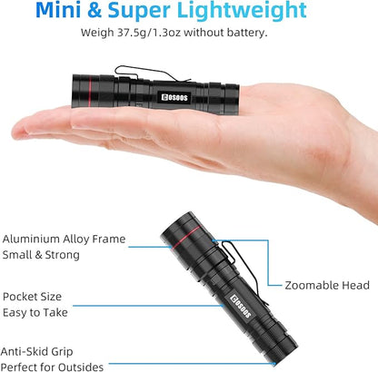 COSOOS 3 Mini LED Tactical Flashlights with Clip, 3.7inch Zoomable Bright AA Flashlight High Lumen, Pocket-Size Penlight, 1 Light Mode, Small Portable Waterproof Pen Flash Light for Camping