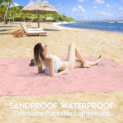 BYDOLL Nylon Beach Blanket Waterproof Sandproof Oversized 7'x7' Suits 1-5 Adults Sand Free Extra Large Blanket Lightweight Soft Picnic Mat for Beach Travel Camping