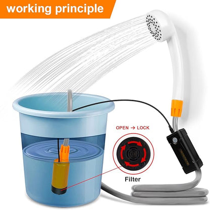 Portable Shower for Camping, Rechargeable Portable Camping Shower, Camp Shower with Double Portable Shower Head and 2 Flow Mode, Camping Shower for Hiking Beach Swimming Outdoor